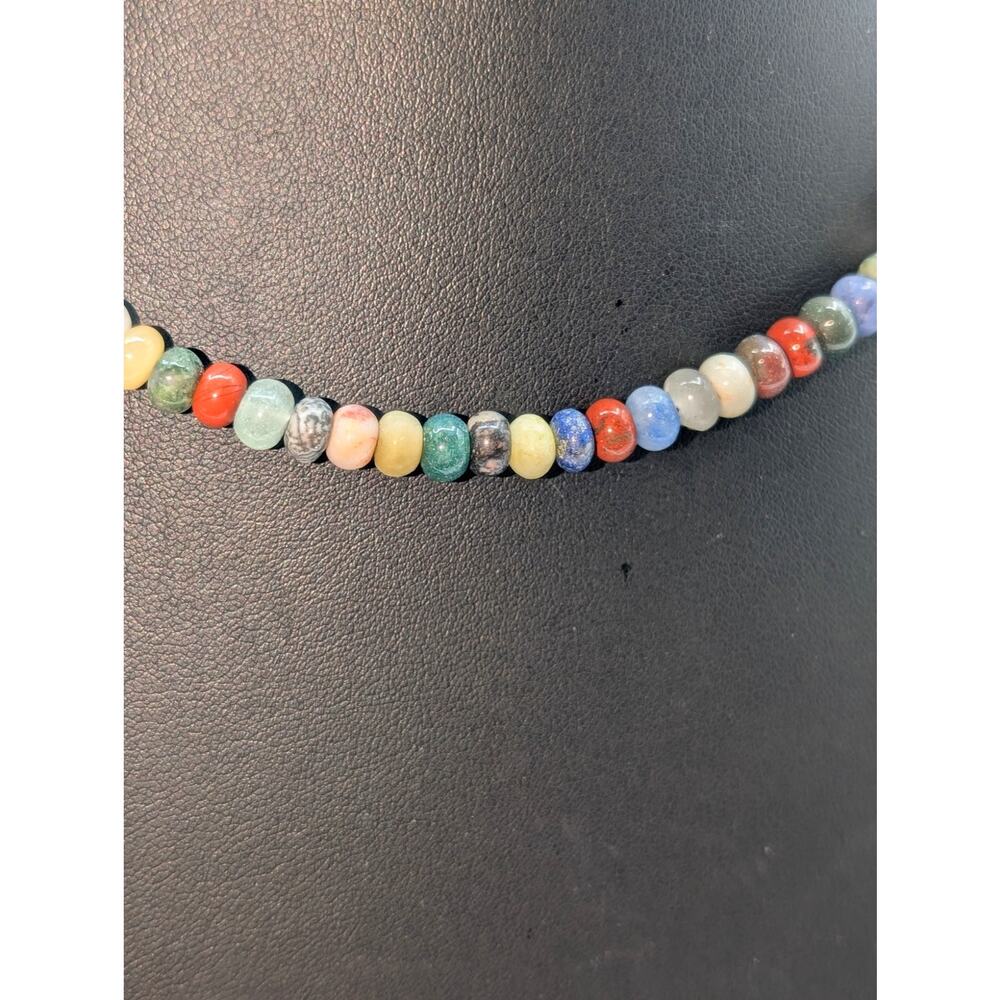S & P 925 Sterling Silver Semi-Precious Stone Bead Boho Choker 17.5" Necklace - Picture 4 of 7